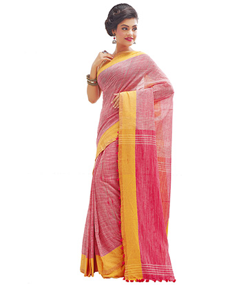 Rose Pure Handloom Bengal Cotton Saree for Online Shopping PJFB21A038